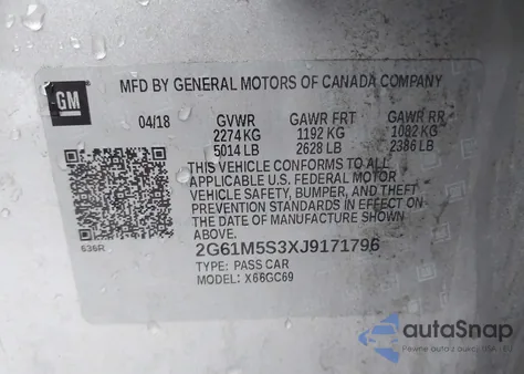 2018 Cadillac Xts Luxury z USA, uszkodzony, nr VIN 2G61M5S3XJ9171796